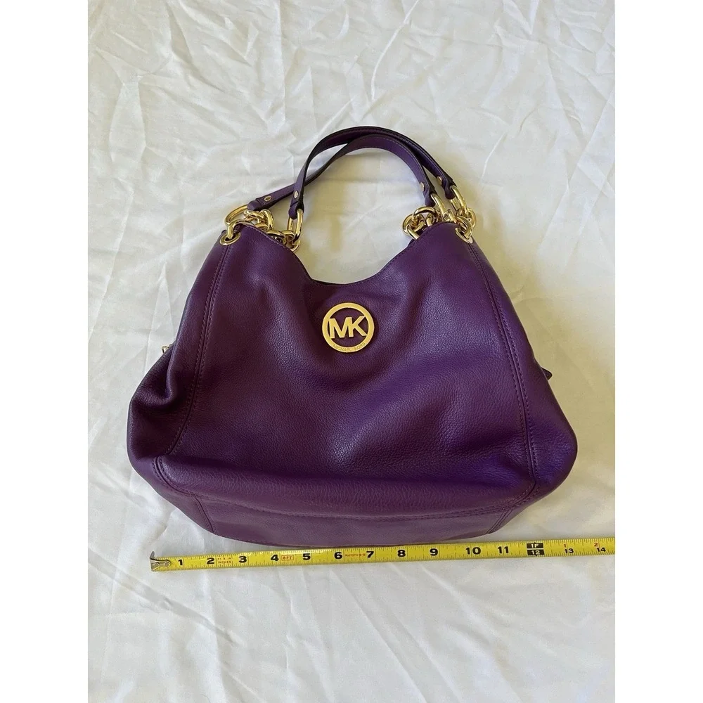 Michael Kors Fulton Hobo Shoulder Bag In Purple Pebbled Leather New w/o Tags